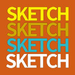 Sketch logo - SKETCH is written out four times vertically on an orange background